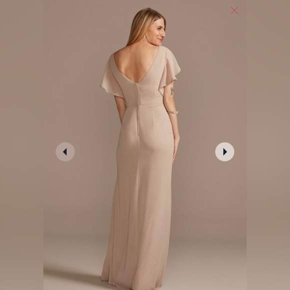 David’s Bridal flutter sleeve bridesmaid dress with cascade - Picture 2 of 5